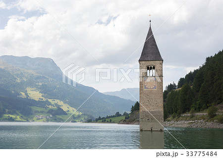 Submerged tower of reschensee church  33775484