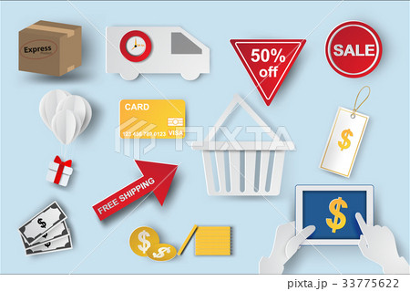 Paper art of  icons of e-commerce symbols 33775622