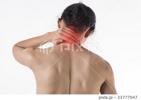 Young man neck pain on white background. 33777047