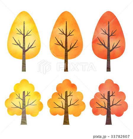 秋の木 セットのイラスト素材