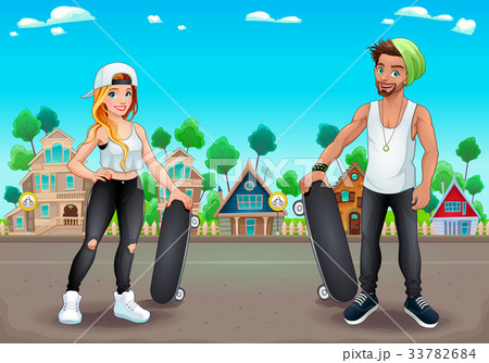 Skaters boy and girl on the street Skaters boy and girl on the street 33782684
