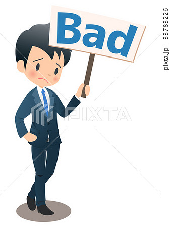 Badの看板を持つスーツ姿の若い男性ビジネスマンのイラスト素材