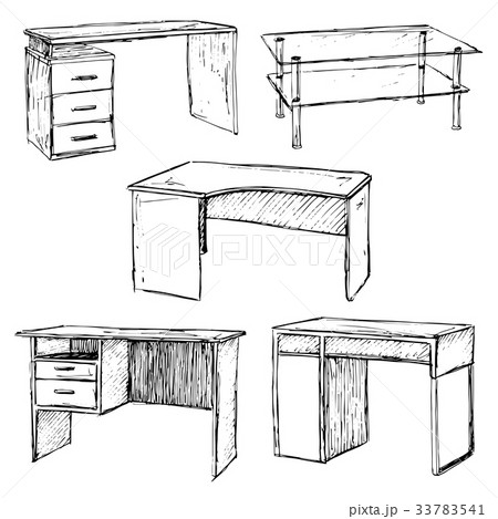 Sketch Set Isolated Furniture Different Tables のイラスト素材