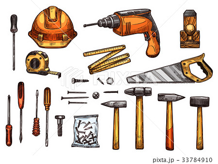Vector sketch icons of work tools 33784910