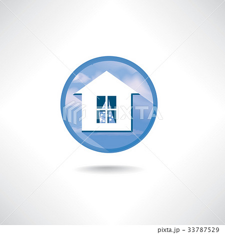 Home icon Circle blue button. Building facade sign 33787529