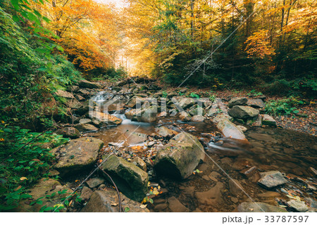 Small waterfall in autumn forest 33787597