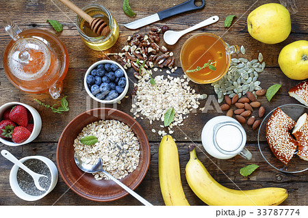 A healthy breakfast with an abundance of fresh 33787774