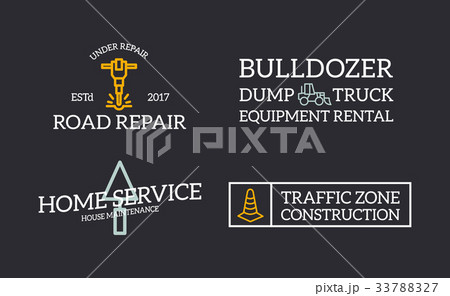 Set of retro vintage construction, jackhammer Set of retro vintage construction, jackhammer 33788327