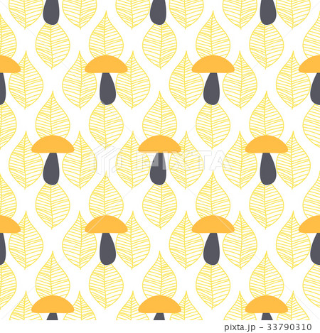 Mushroom cute seamless vector pattern. Fall 33790310