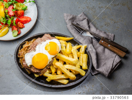 Peruvian Latin American food. Lomo a lo pobre 33790563