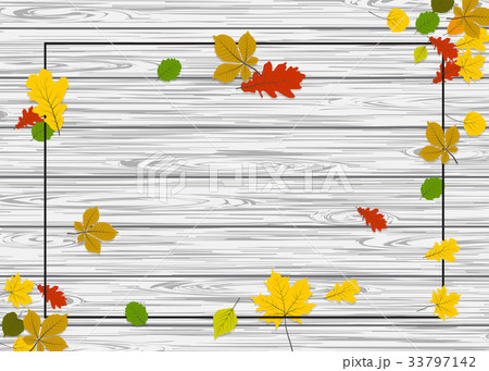 Wooden autumn border leaf background Wooden autumn border leaf background 33797142