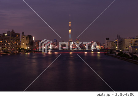 【東京夜景】 東京スカイツリー 隅田川大橋 隅田川 粋 【東京夜景】 東京スカイツリー 隅田川大橋 隅田川 粋 33804580