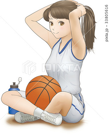 女子バスケ 髪を直す のイラスト素材
