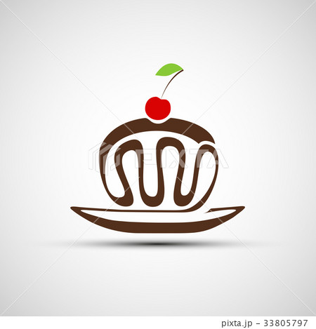 Vector icons of chocolate cake with cherries 33805797