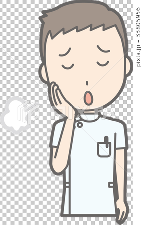 白衣を着た男性看護師がため息をついているイラストのイラスト素材