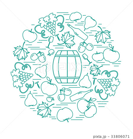 autumn seasonal fruits and vegetables in circle 33806071