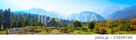 panoramic of mysterious misty mountains 33806586