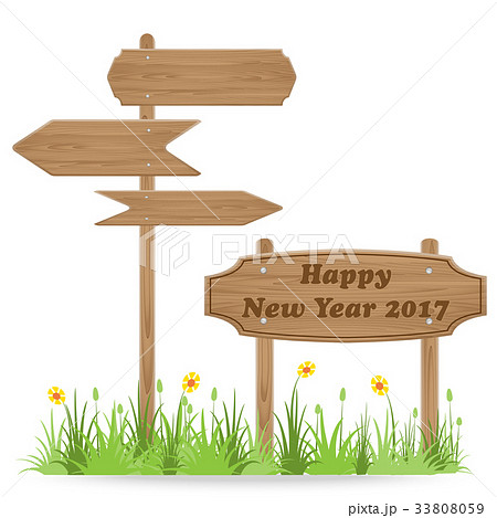Happy New Year 2017 text on Wooden signpost 33808059