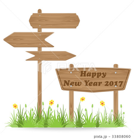 Happy New Year 2017 text on Wooden signpost 33808060