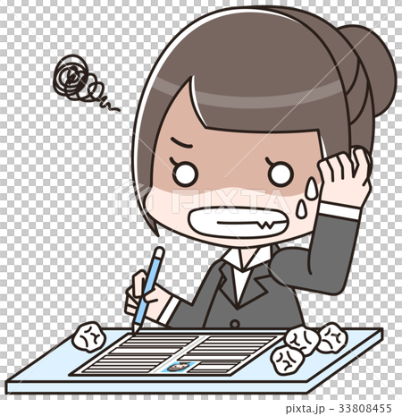 履歴書を書く女性　悩む 33808455