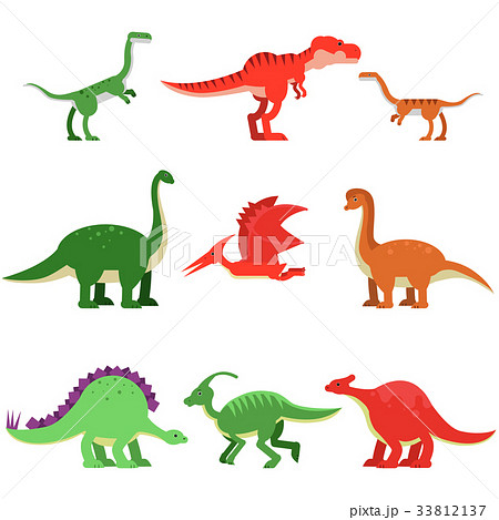 Cute cartoon dinosaur animals set, prehistoric and 33812137