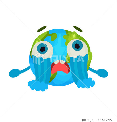 Cute cartoon unhappy Earth planet emoji crying 33812451