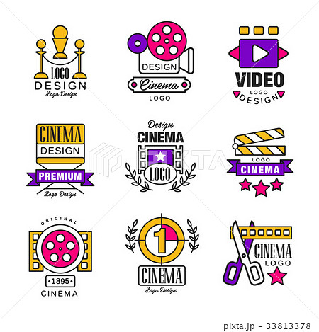 Cinema logo design set, video symbols in retro Cinema logo design set, video symbols in retro 33813378
