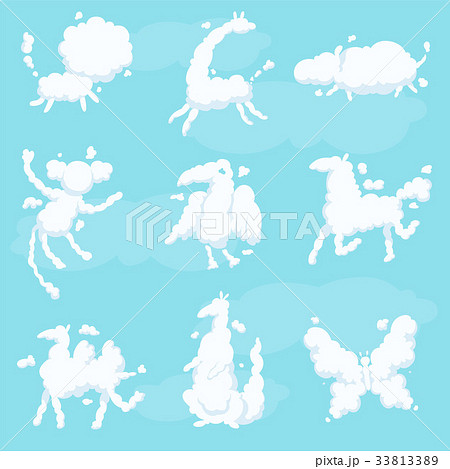 Cute animal clouds white silhouette set, kid sweet Cute animal clouds white silhouette set, kid sweet 33813389