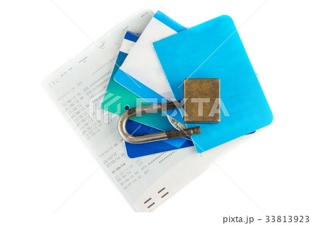Old Broken padlock with book bank Old Broken padlock with book bank 33813923