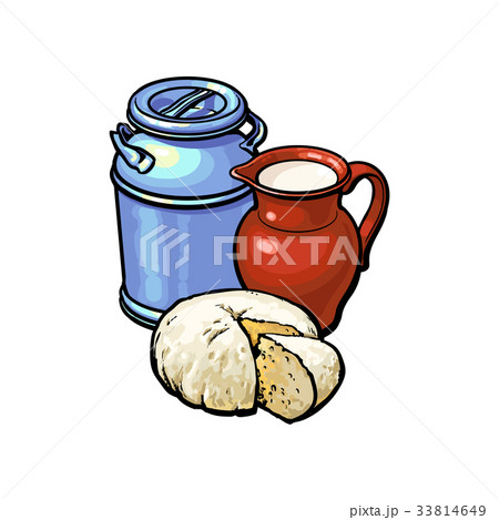 vector sketch milk-can milk pitcher, cheese set 33814649