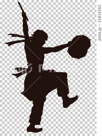祭り 踊るシルエット お祭り太鼓をたたく男 祭り 踊るシルエット お祭り太鼓をたたく男 33816562
