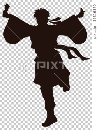 祭り　踊るシルエット　鳴子を持って踊る男性 33816570