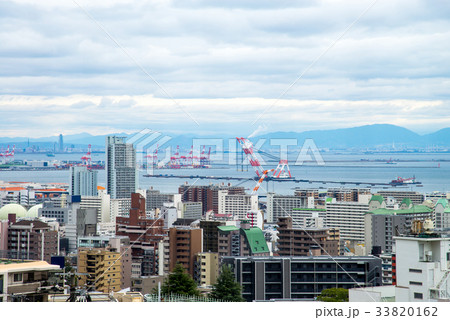 Cityscapes and skyscrapers of Kobe in Fog winter 33820162