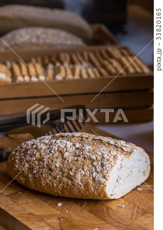 Homemade baked Sliced bread on wooden cutting 33820165