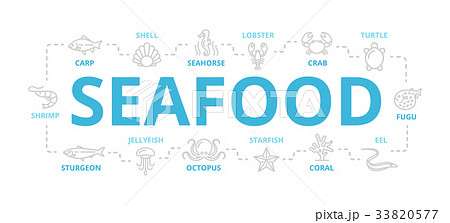 Vector seafood and fish thin line banner for Vector seafood and fish thin line banner for 33820577