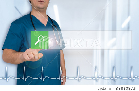 Browser doctor shows on viewer with heart rate concept Browser doctor shows on viewer with heart rate concept 33820873