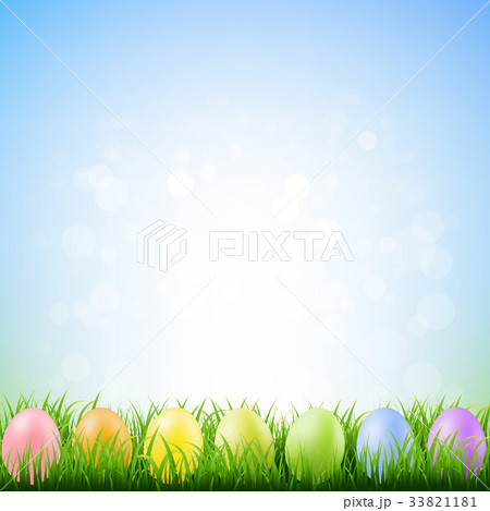 Spring Grass With Easter Eggs 33821181