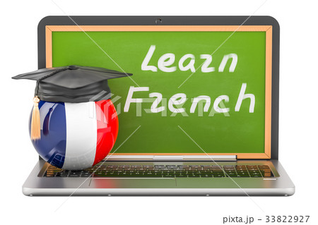 Learn French concept with laptop blackboard Learn French concept with laptop blackboard 33822927