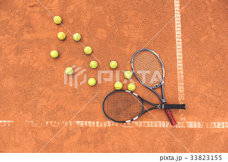 Sport equipment on tennis arena 33823155
