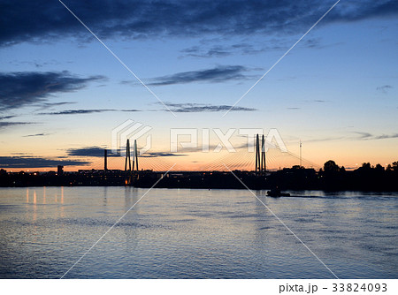 Cable-stayed bridge at sunset. Cable-stayed bridge at sunset. 33824093