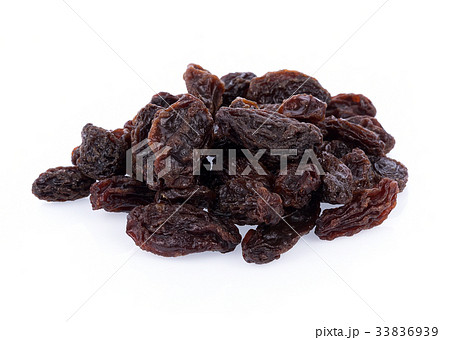 Dried raisins on white background 33836939