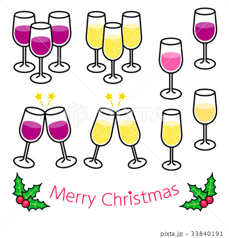 クリスマス ワインとシャンパンのイラスト素材