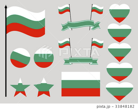Bulgaria flag set. Collection of symbols heart 33848182