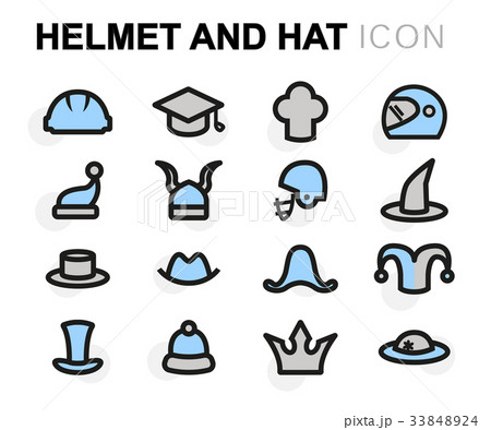 Vector flat helmet and hat icons set 33848924