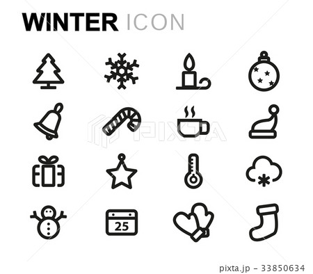 Vector line winter icons set 33850634