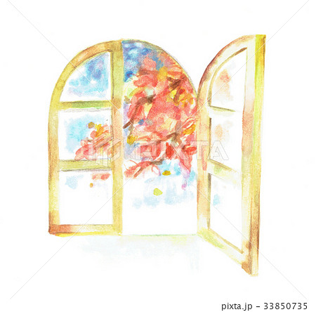 秋の紅葉と窓　 33850735