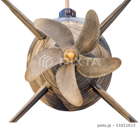 the back of an old submarine with a screw isolated the back of an old submarine with a screw isolated 33852615