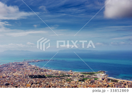Spring panorama of sea coast city Trapany. Sicily Spring panorama of sea coast city Trapany. Sicily 33852869