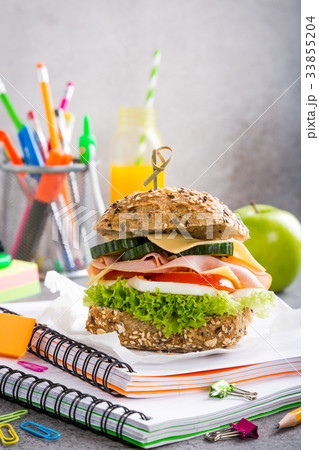 Healthy lunch for school with sandwich Healthy lunch for school with sandwich 33855204