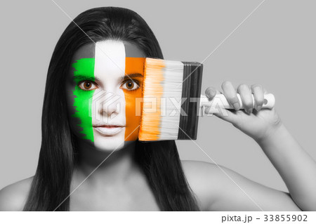 Female supporter in national colors of Ireland 33855902